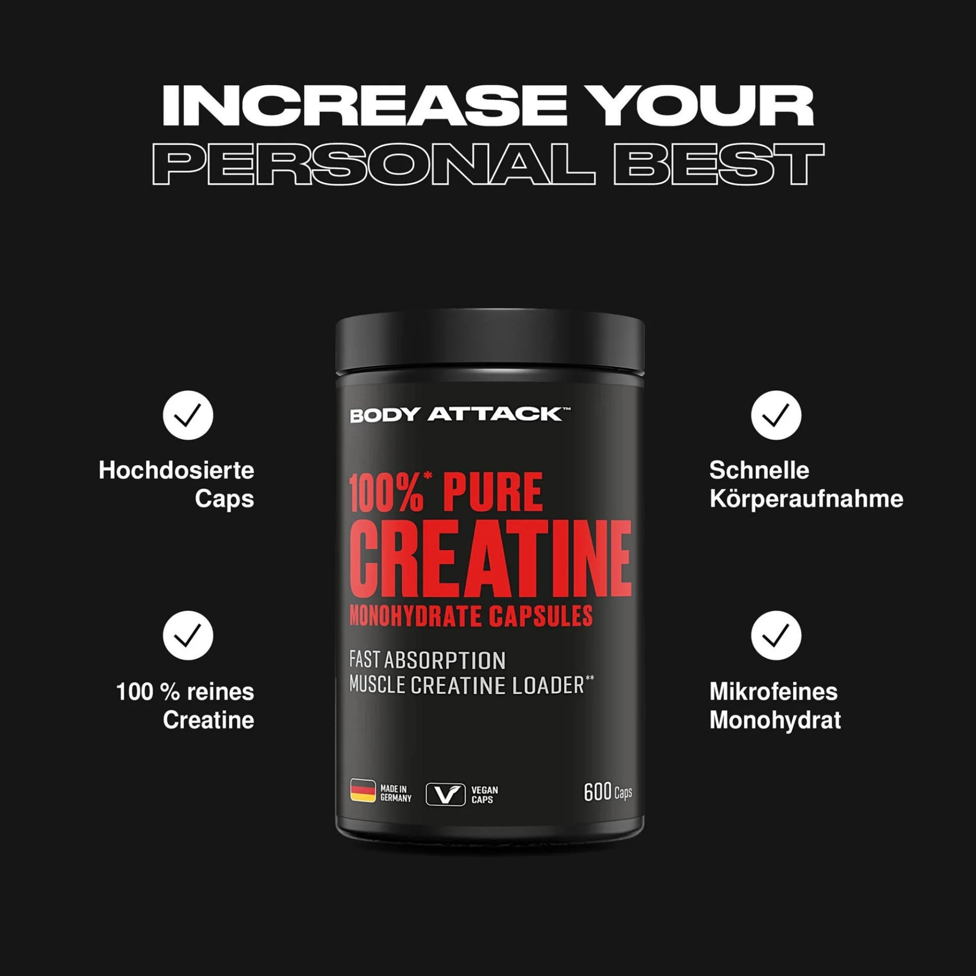 Body Attack 100% Pure Creatine · 600 Kapseln