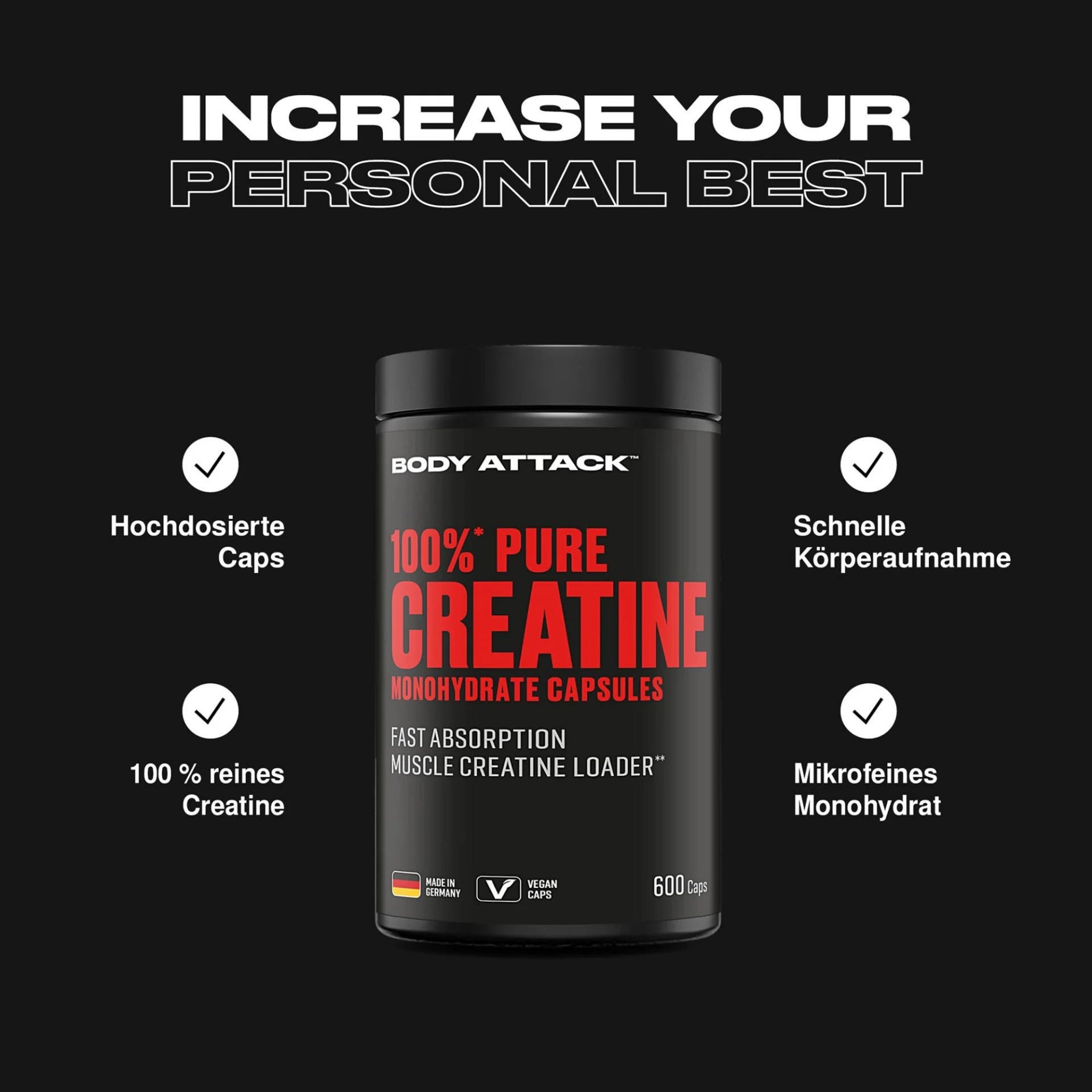 Body Attack 100% Pure Creatine · 600 Kapseln