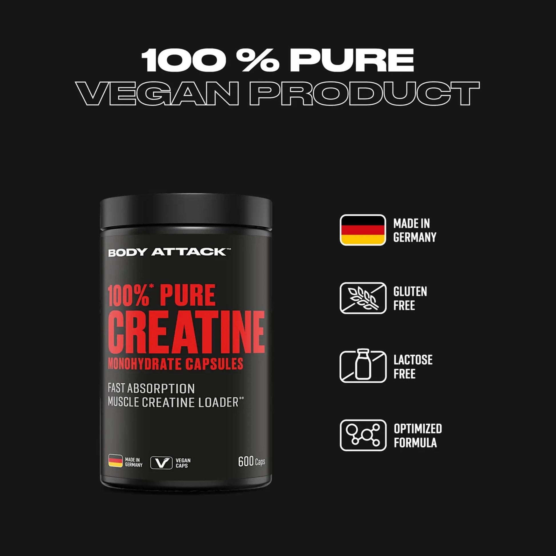 Body Attack 100% Pure Creatine · 600 Kapseln