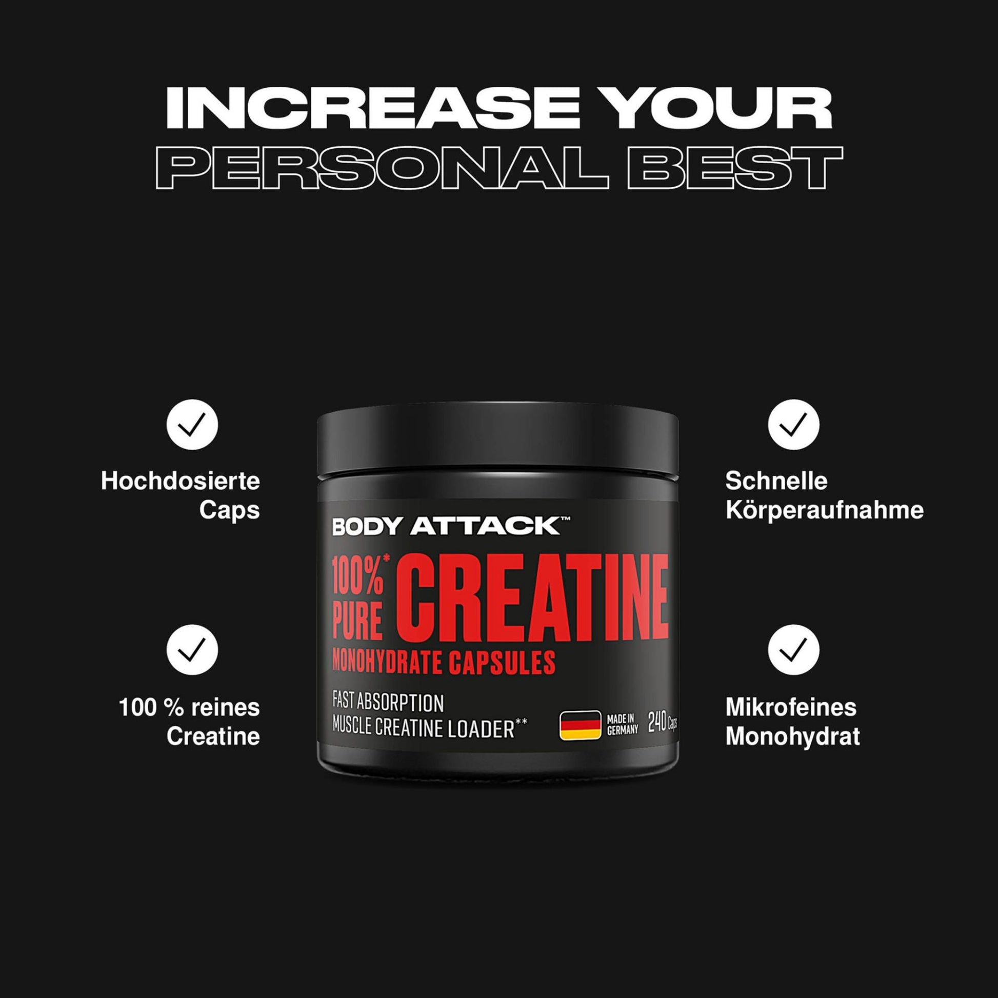 Body Attack 100% Pure Creatine · 240 Kapseln