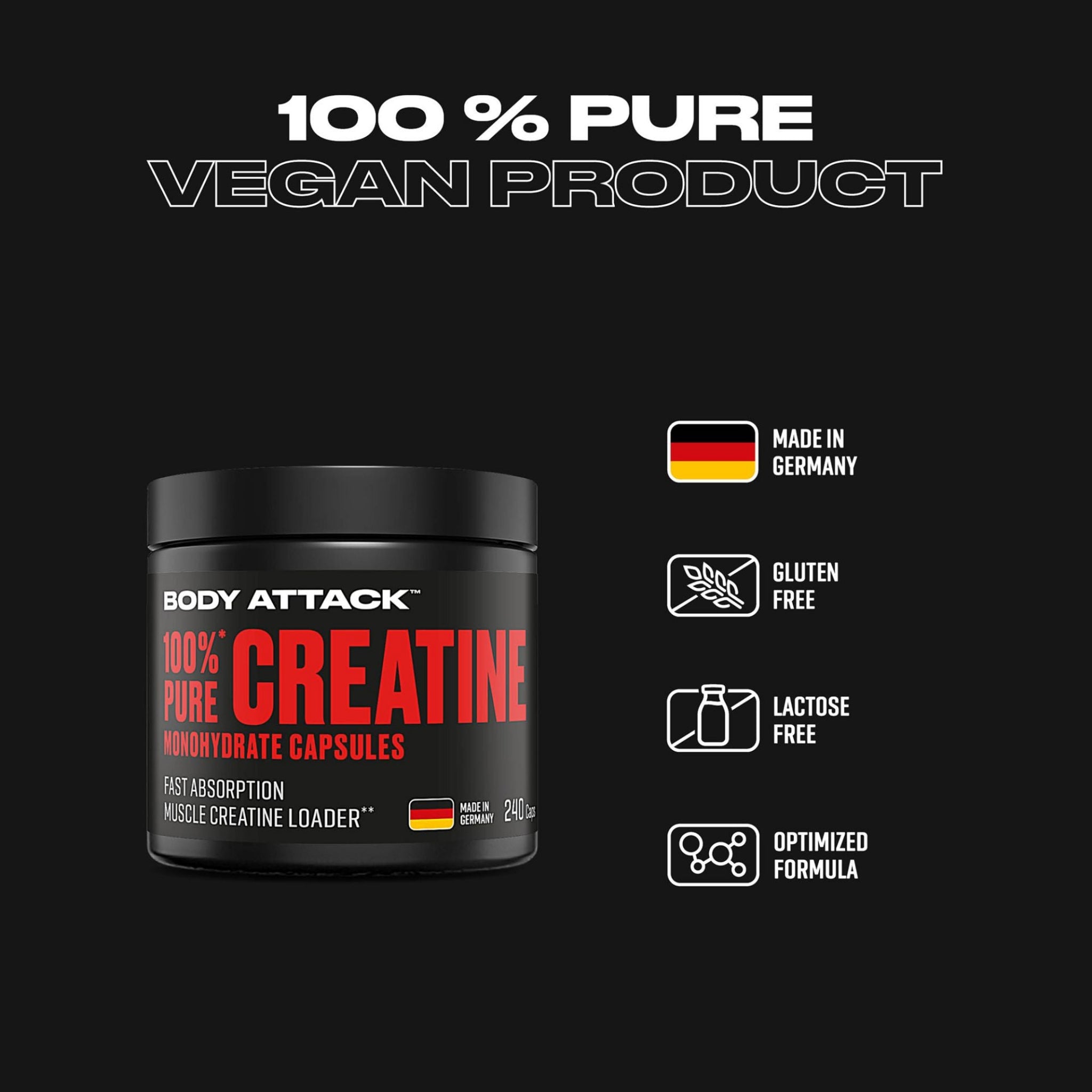 Body Attack 100% Pure Creatine · 240 Kapseln