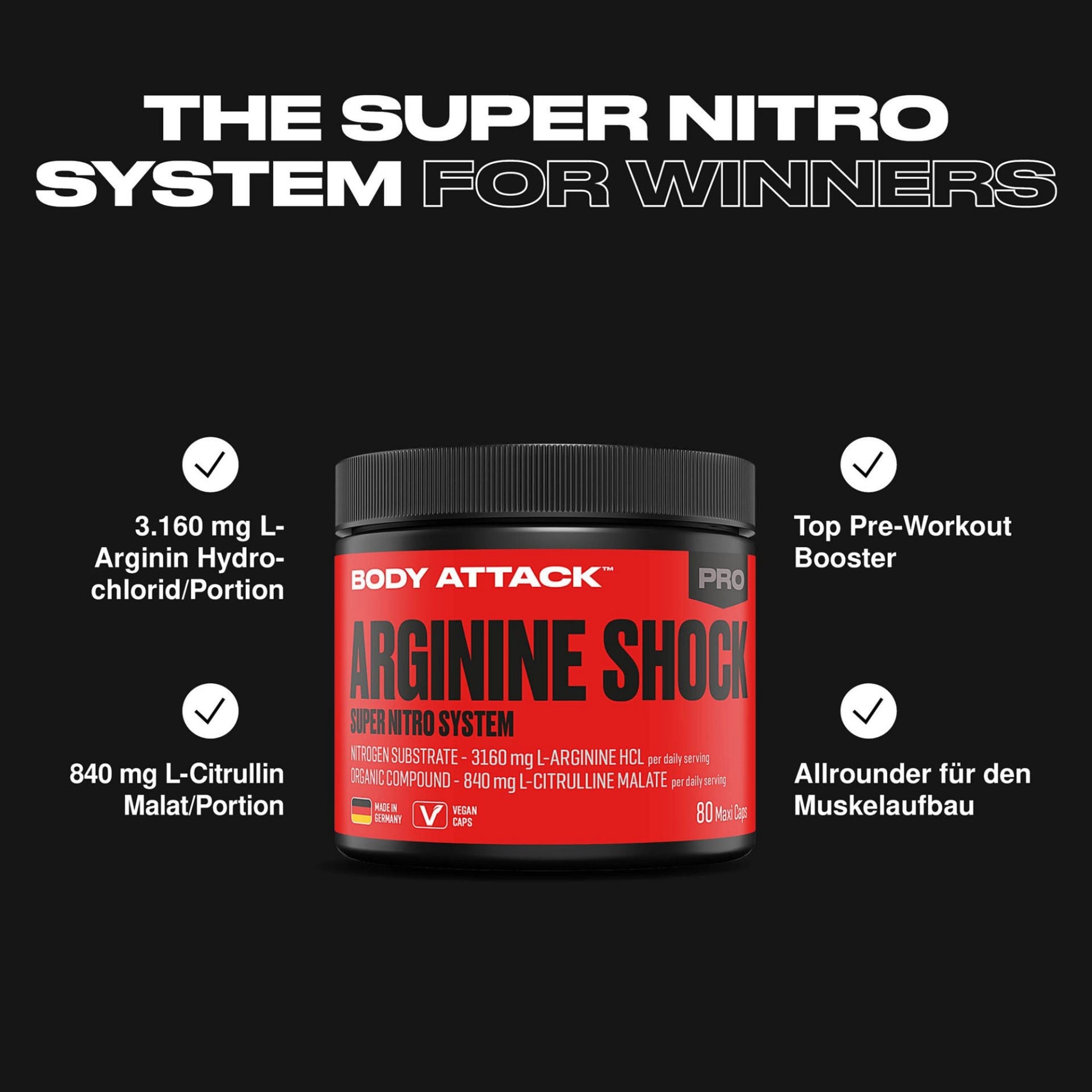 Body Attack Arginine Shock · 80 Kapseln
