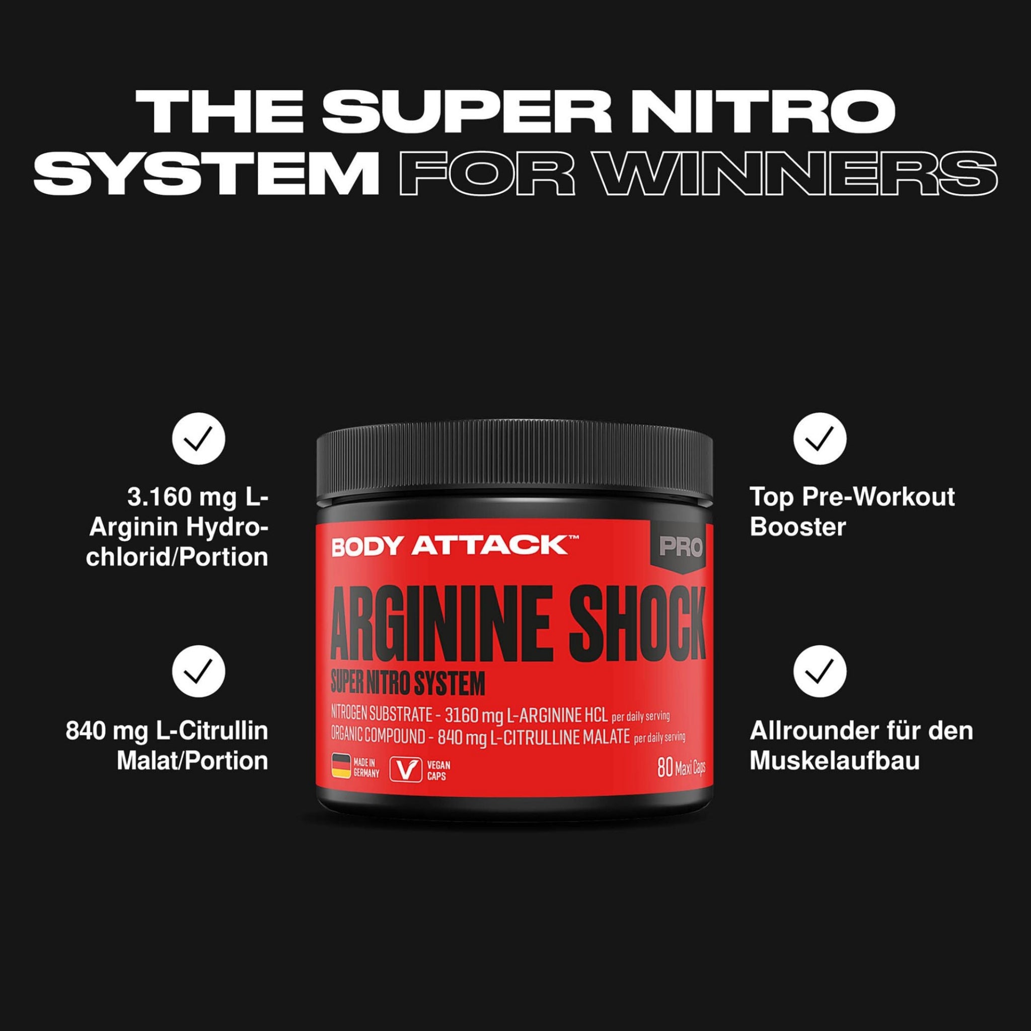 Body Attack Arginine Shock · 80 Kapseln