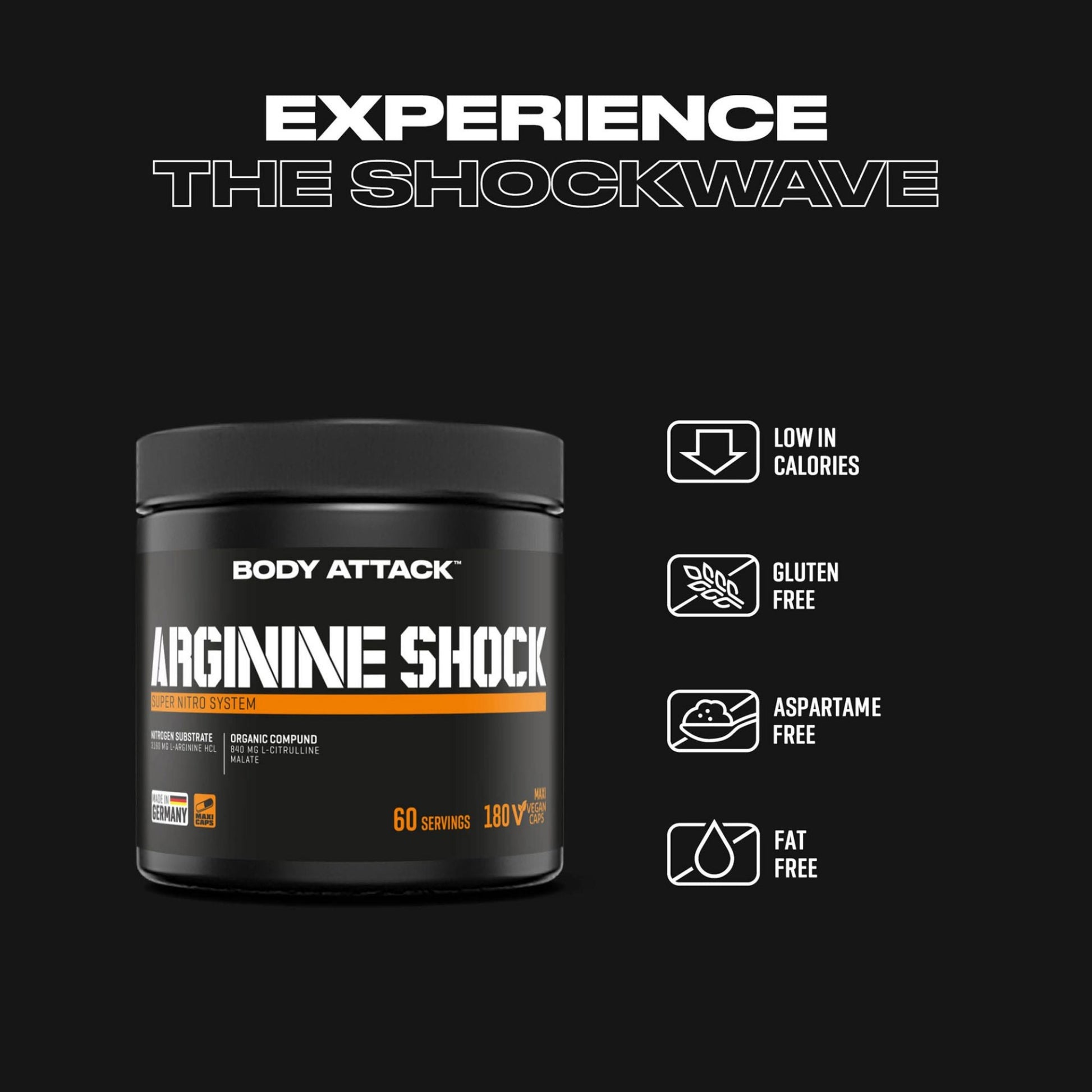 Body Attack Arginine Shock · 180 Kapseln