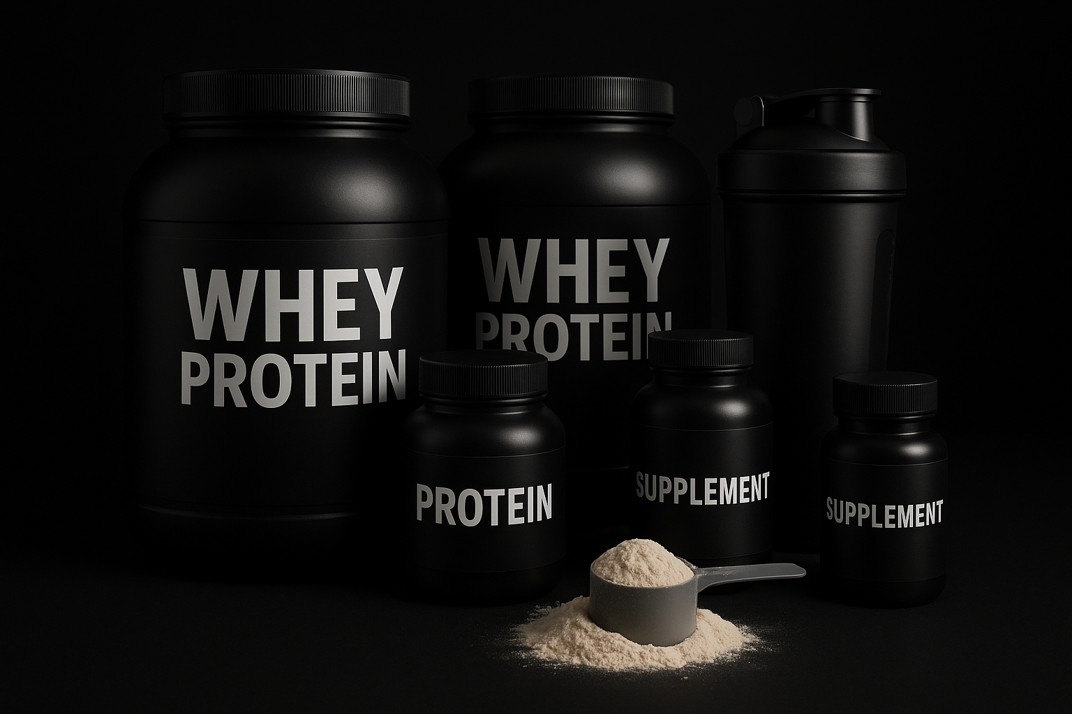 schwarzer hintergrund. Whey Protein Produkte